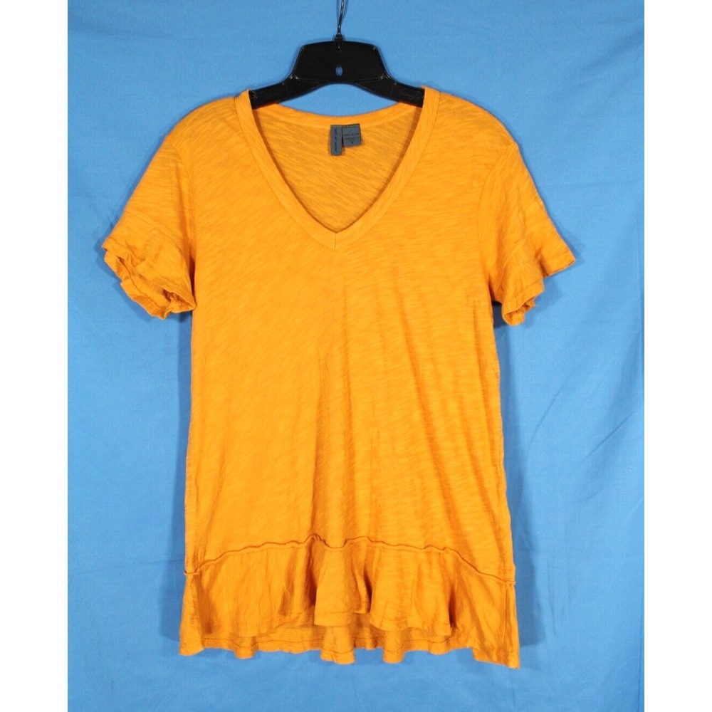 LEFT OF CENTER Anthropologie SLUB KNIT Golden Yellow RUFFLE HEM/CUFF Tee/Top S